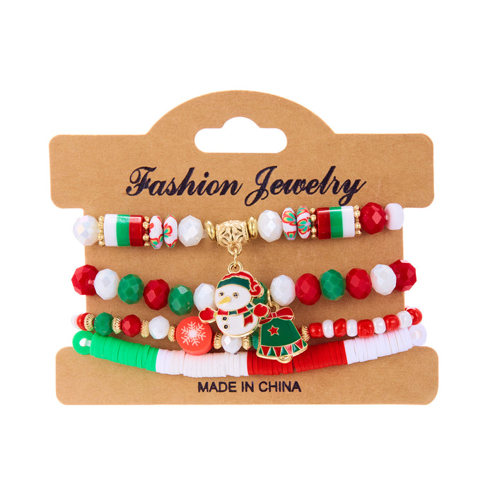 Wholesale Christmas Day Festival Color Acrylic Diamond Snowflake Bell Elastic Beaded Bracelet Christmas suit