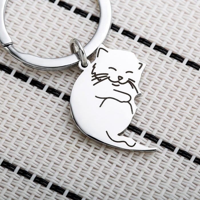 Wholesale Creative Black and White Cartoon Cat Stainless Steel Keychain JDC-KC-JunL002