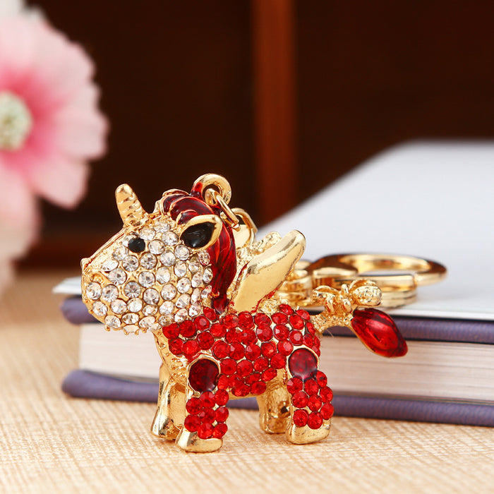 Wholesale Cartoon Unicorn Diamond studded Car Keychain Pendant Metal Keychain Ring