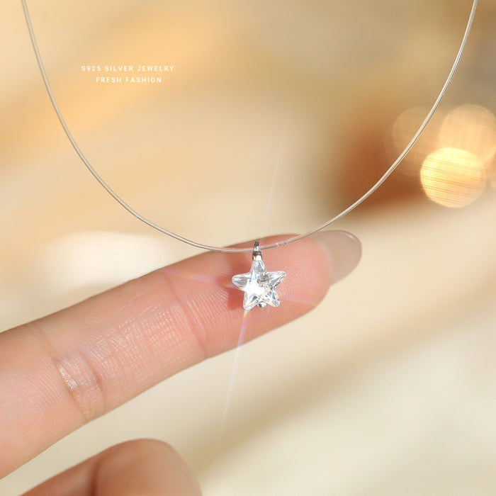 Wholesale Pure silver mermaid tears star necklace with diamond studded collarbone chain, niche design, versatile accessory