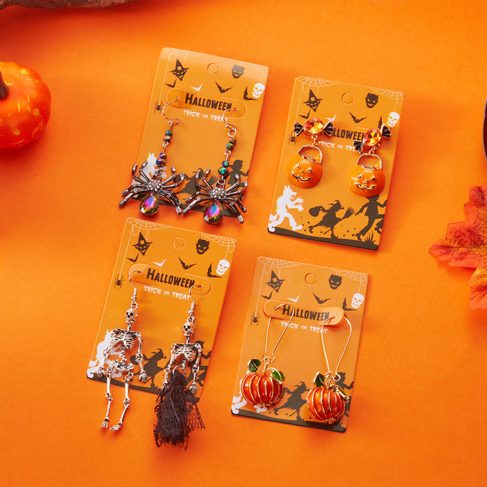 Wholesale  element earrings are fashionable and versatile.   oil drip pumpkin asymmetrical skull earrings