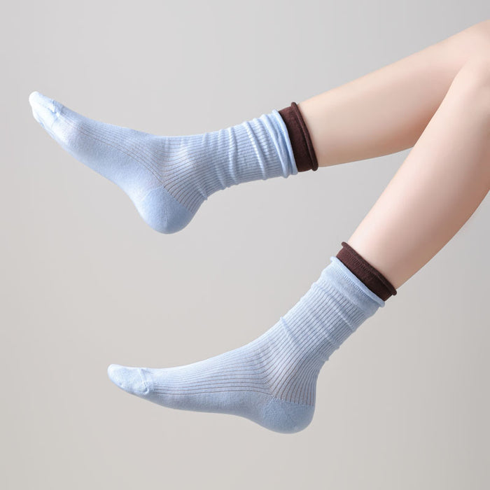 Wholesale Boneless thin socks, mid tube socks, rolled edges, versatile mesh, stacked socks, cotton