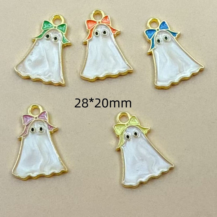 Wholesale 10pcs DIY Alloy Drip Oil  Bow Ghost Pendant Cute Quirky Necklace Earring Charm Accessory