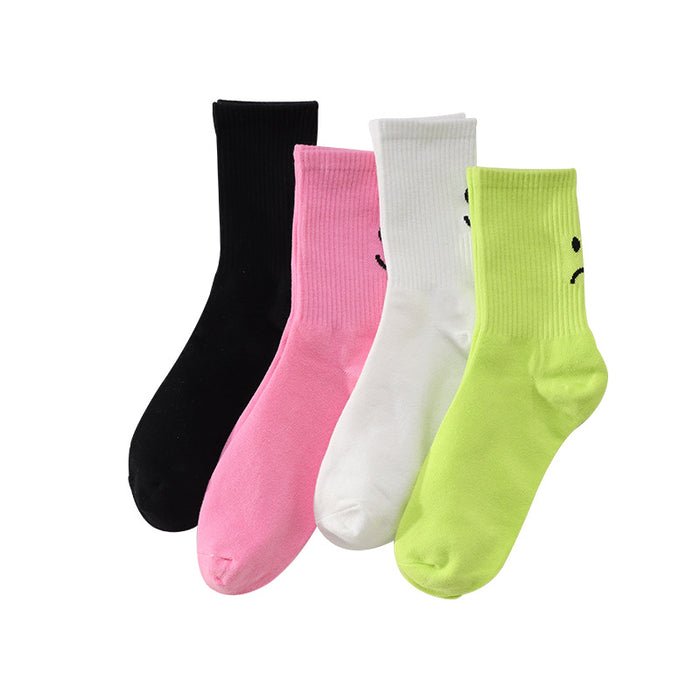 Wholesale Smiling face socks Solid color women's socks Middle tube socks Women's calf socks Cotton socks