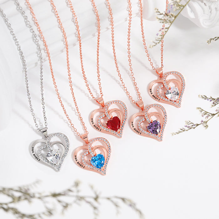 Wholesale Heart necklace Women's  Valentine's Day gift love rose necklace Double Layer Love
