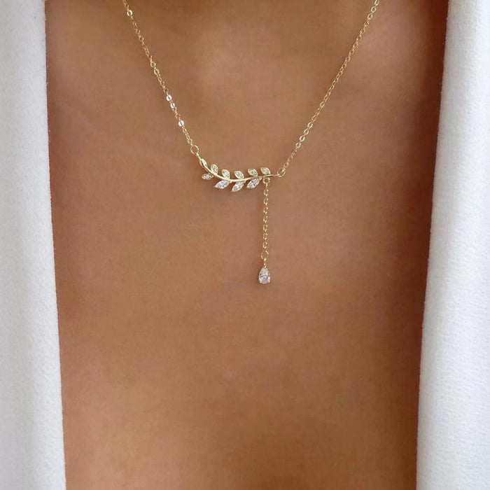 Wholesale Fashion accessories, wheat tassels, adjustable necklace, simple and versatile, leaf pendant, collarbone chain