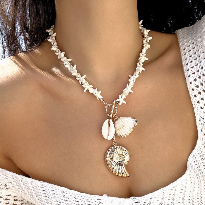 Wholesale Shell Pendant Beaded Chain Necklace Trendy Beach Vacation Jewelry