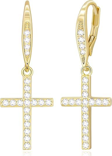 Wholesale Cross pendant earrings, copper plated genuine gold ear buckles, high-end and light luxury accessories