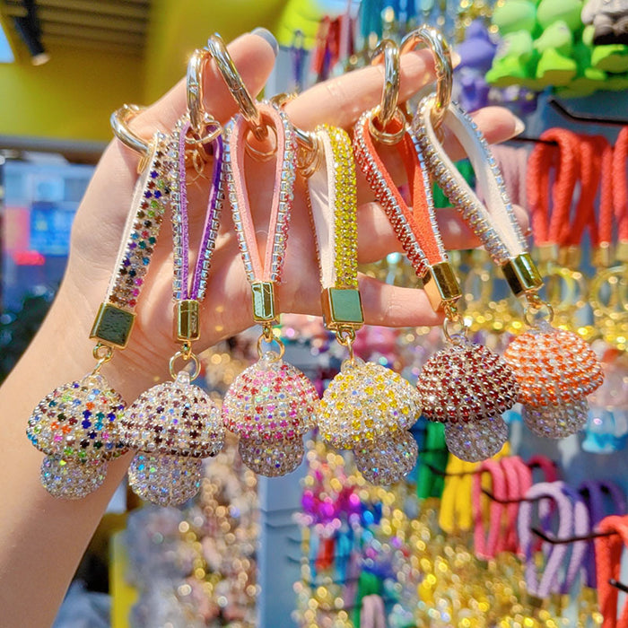 Wholesale Full-diamond mushroom pendant encrusted with diamonds  personalized couple keychain