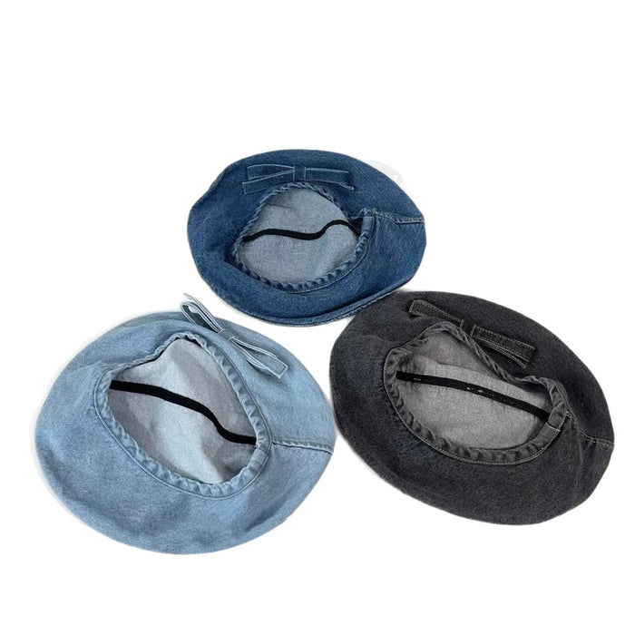 Wholesale Wide brimmed bow versatile exaggerated denim beret hat genuine