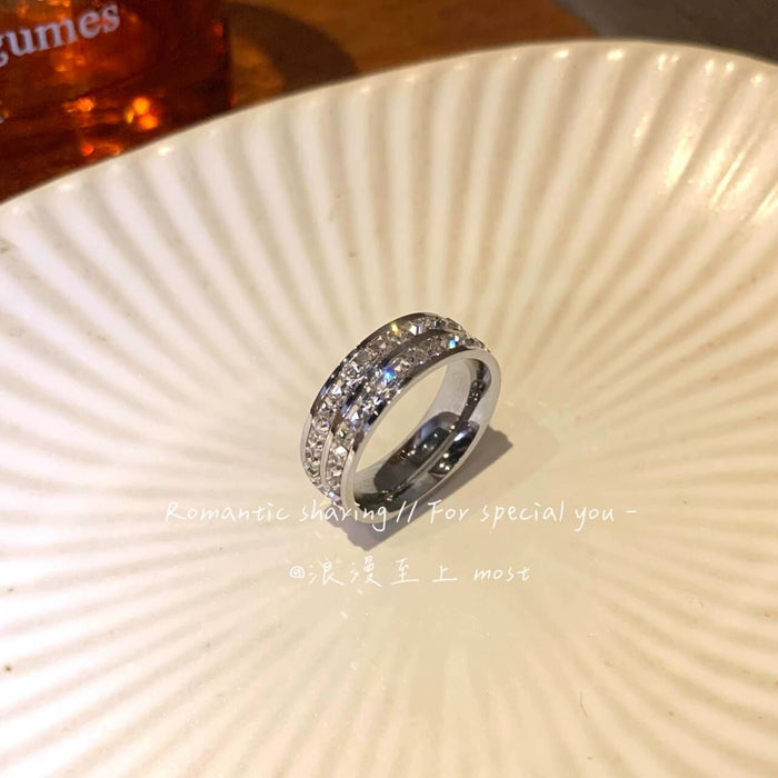 Wholesale Super Sparkling Starry Sky Titanium Steel Zircon Ring with Light Luxury and Niche Design