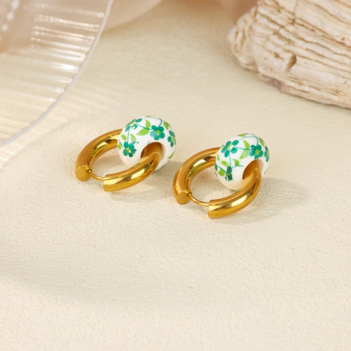 Wholesale Blue and white porcelain antique-style beaded hoop earrings