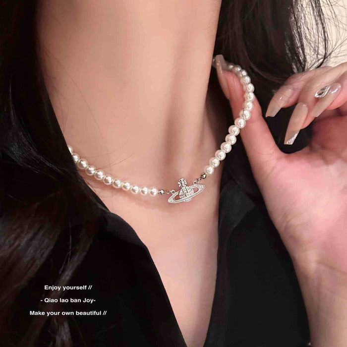 Wholesale Pearl necklace, high-end sweater chain, light luxury, fashionable design, collarbone chain