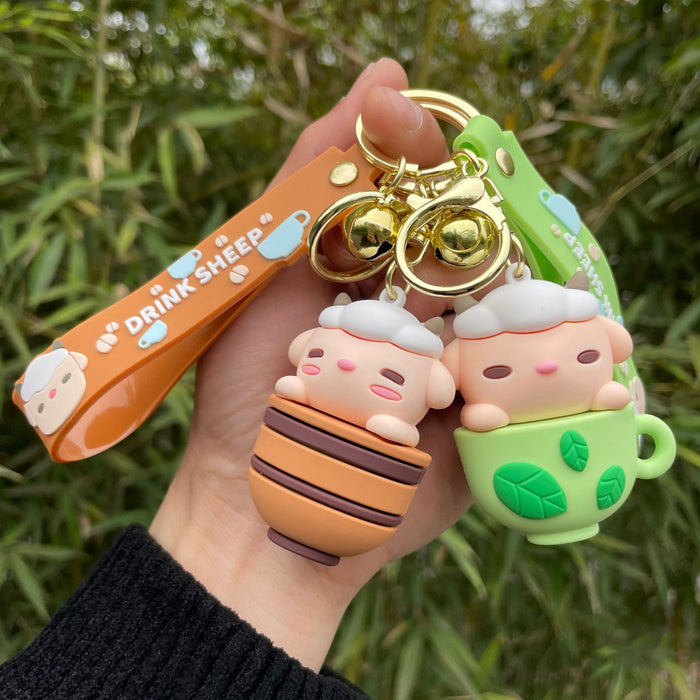 Wholesale 3D cute tea cup, sheep keychain pendant, backpack accessories, couple car keychain gift