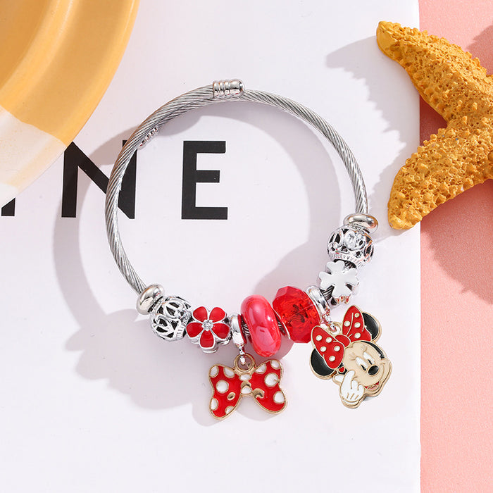 Wholesale Stainless Steel Plated Cartoon Couple Bracelet Bow Design Jewelry Accessory for Women