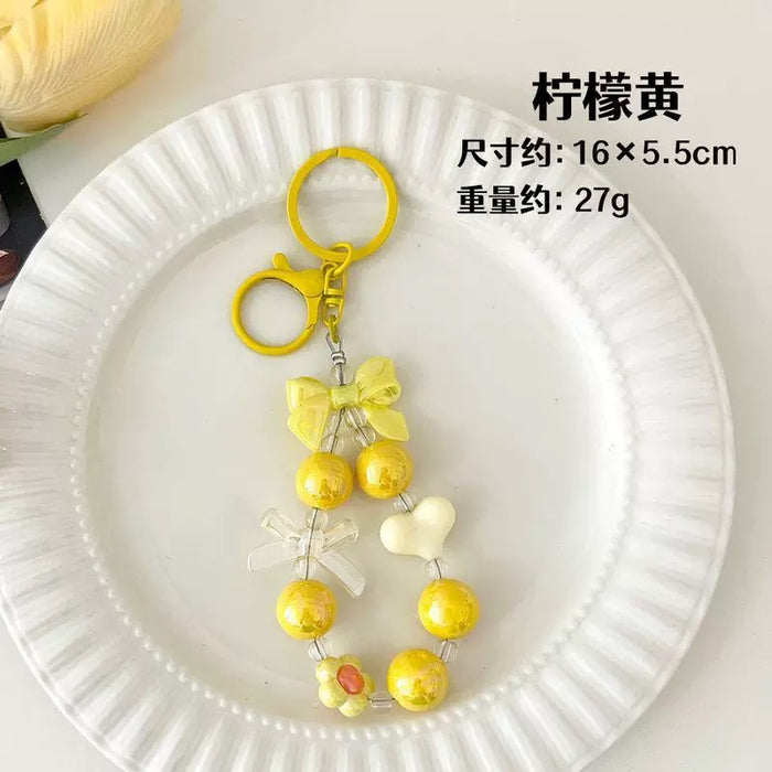 Wholesale White Metal Heart Beaded Keychain - Cute Bag Charm Decorative MOQ≥2
