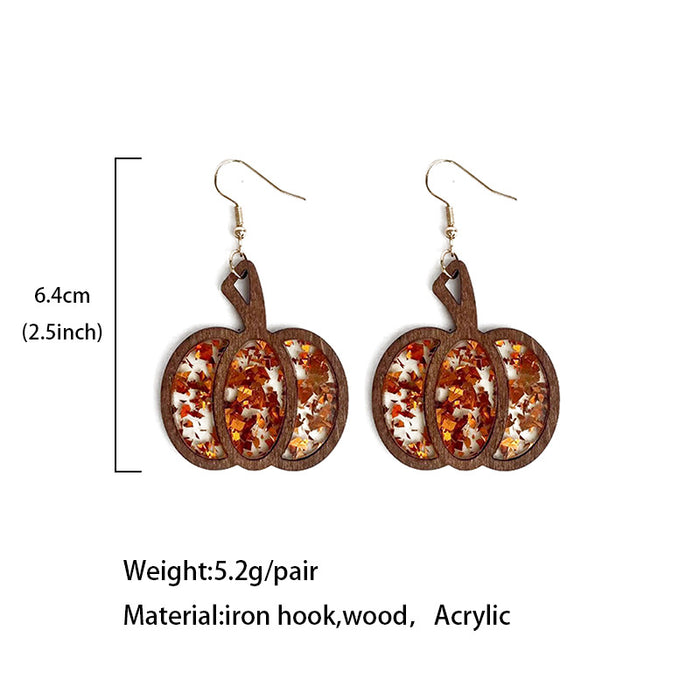 Wholesale  pumpkin wood texture inlaid acrylic glitter sequins Autumn earrings