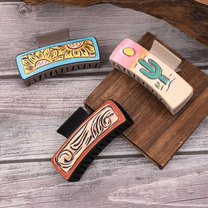 Wholesale Western Wind Cactus Sunflower Pattern Grab Clip Women Shark Clip Hairpin