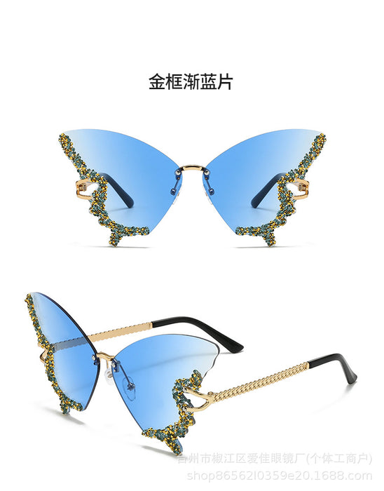 Wholesale Advanced sunglasses butterfly shaped diamond studded frameless fashion sunglasses