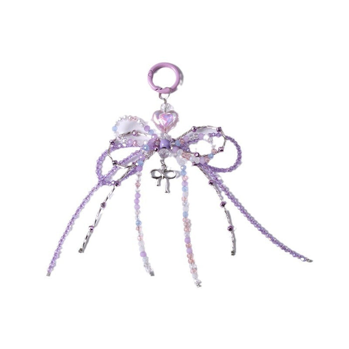 Wholesale crystal alloy bow bag pendant fashion mobile phone chain handmade beaded keychain