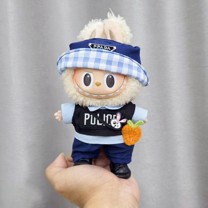 Wholesale Sitting Party Doll Clothes Cola  Vinyl Clothes Fisherman Hat Overalls Set