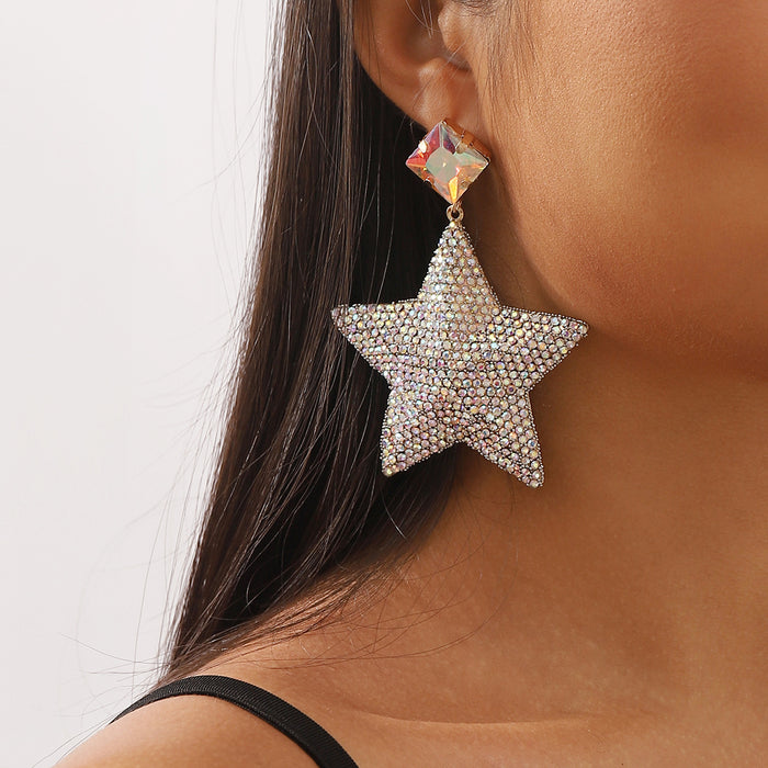 Wholesale Full Diamond Five-pointed Star Alloy Earrings JDC-ES-QianDi032