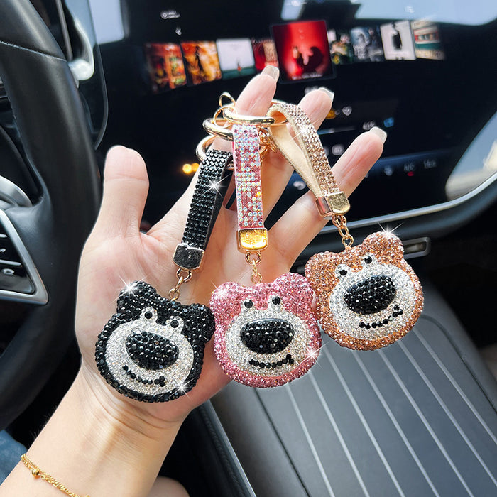 Wholesale Diamond-studded cartoon keychain,  stylish sparkling bear head car pendant,  exquisite bag charm