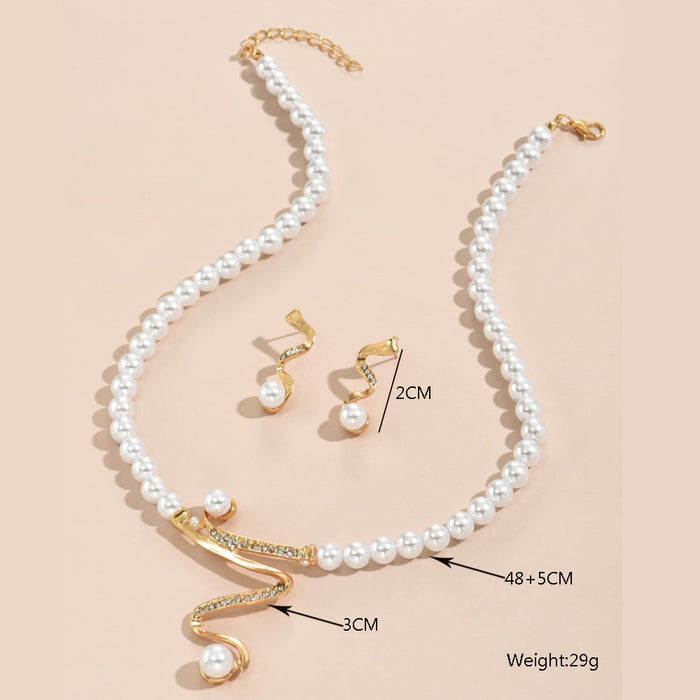 Wholesale Alloy Pearl Rhinestone Bridal Jewelry Set - 2 Piece Necklace Earrings MOQ≥2