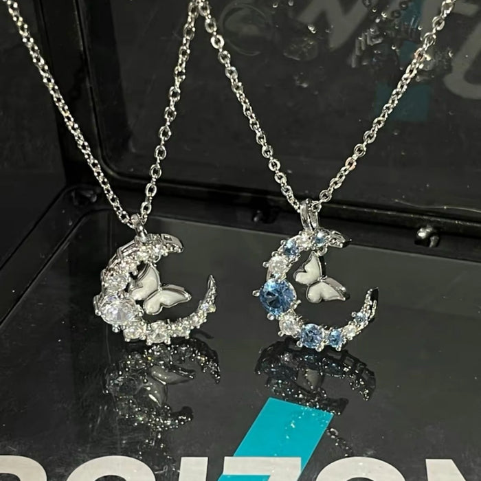 Wholesale Moon Flash Diamond Butterfly Necklace