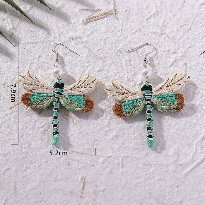 Wholesale Vintage Dragonfly Fabric Pearl Earrings JDC-ES-Qianzi003