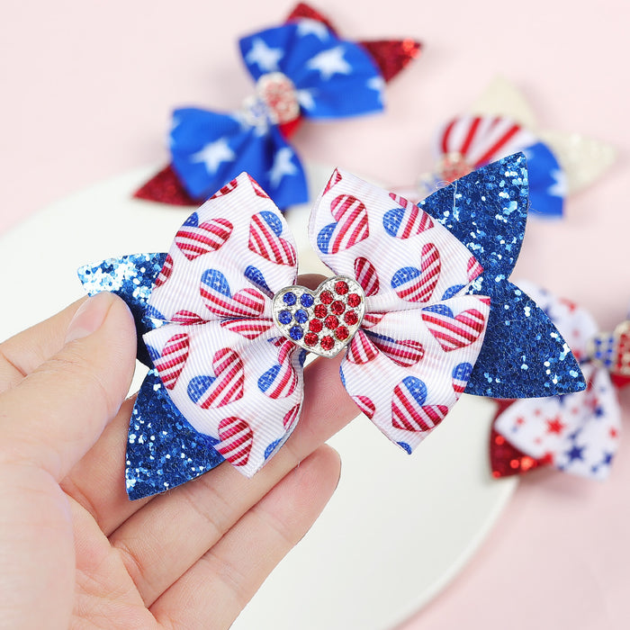 Wholesale American Independence Day Decoration Children's Sequins Glitter Double Layer Bow Fabric Hairpin JDC-HC-QiuN013