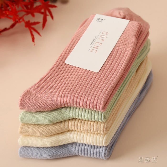 Wholesale Socks made of pure cotton, versatile in the middle tube, double needle long socks, thick socks, simple and solid color