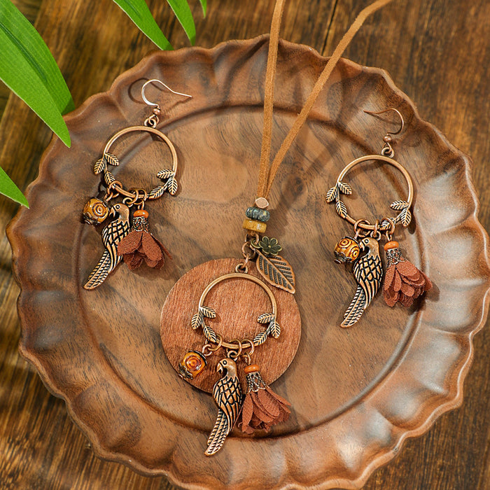 Wholesale Retro Boho Dreamcatcher Hollow Earrings and Necklace Set Fashion Jewelry MOQ≥2