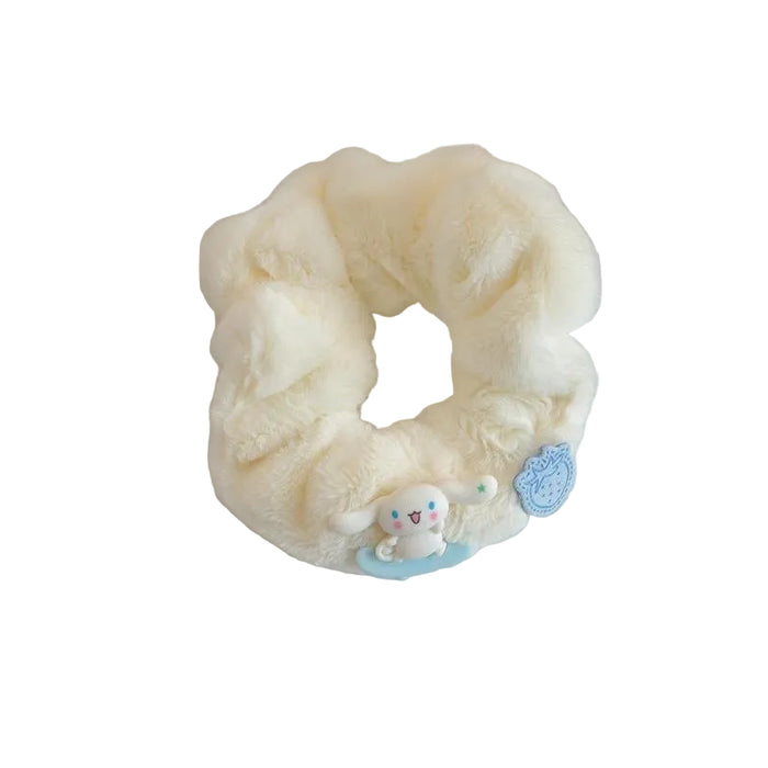Wholesale Cute blue and white soft and cuddly plush hair scrunchies