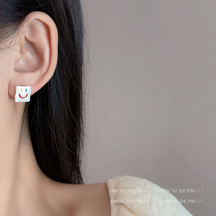 Wholesale Colorful smiling square earrings with a simple and high-end feel, cute earrings