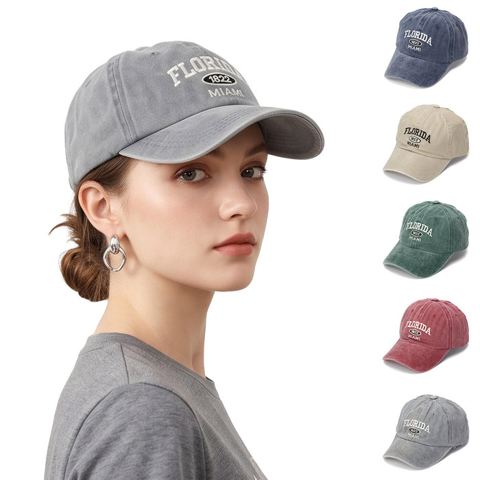 Wholesale Vintage Washed Cotton Baseball Cap with English Letter Embroidery Light Gray Sun Protection Hat