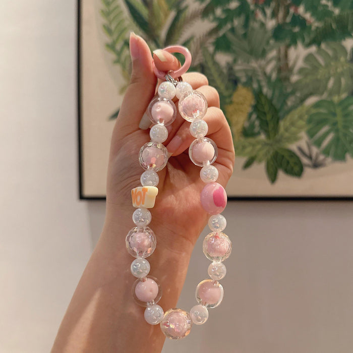 Wholesale DIY Handmade Beaded Keychain Pendant with Colorful Round Beads for Students, School Backpacks, Car Keychains