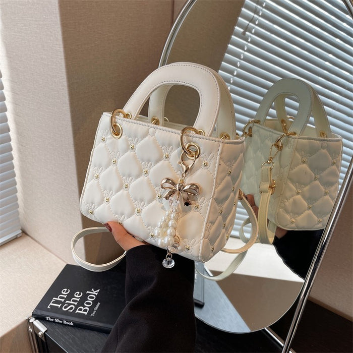 Wholesale Spring and Summer Daffy Bag Women's High-end Rhombic Embroidery Pearl Portable Bucket Bag Shoulder Crossbody Bag