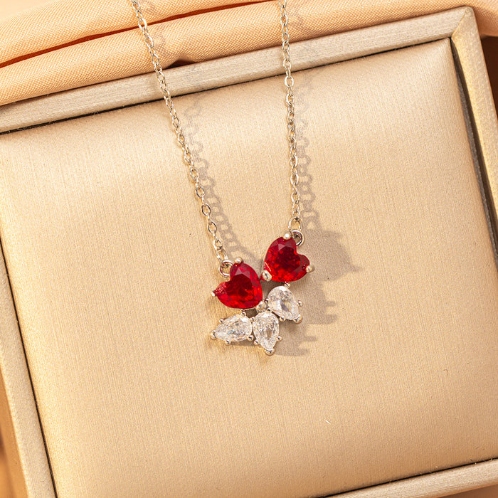 Wholesale Titanium steel necklace with red zircon