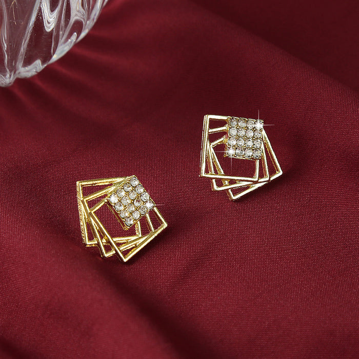 Wholesale Geometric block studded diamond earrings, simple, fashionable, personalized, versatile earrings and accessories