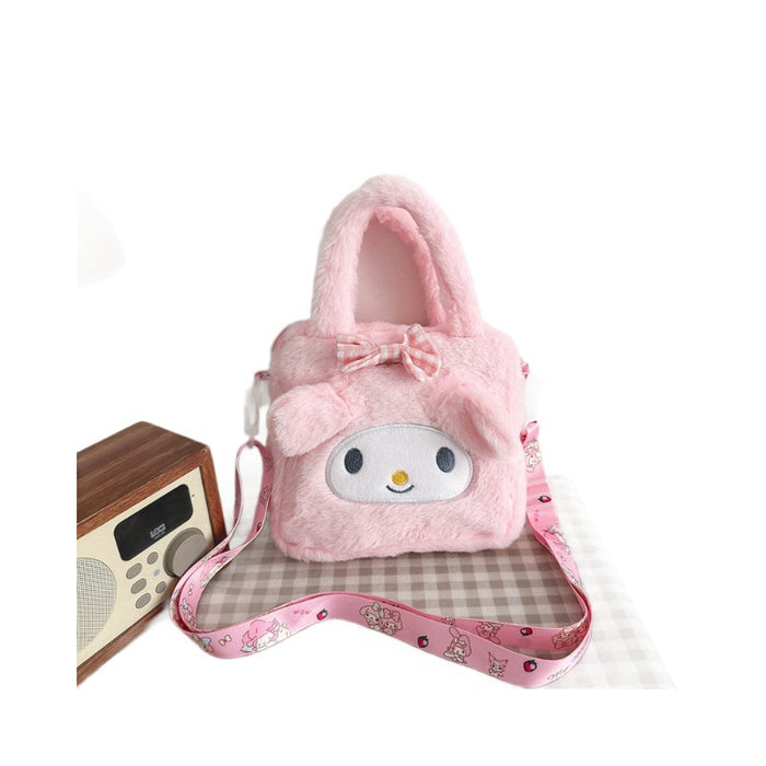 Wholesale Cute cartoon plush shoulder bags in various colors.