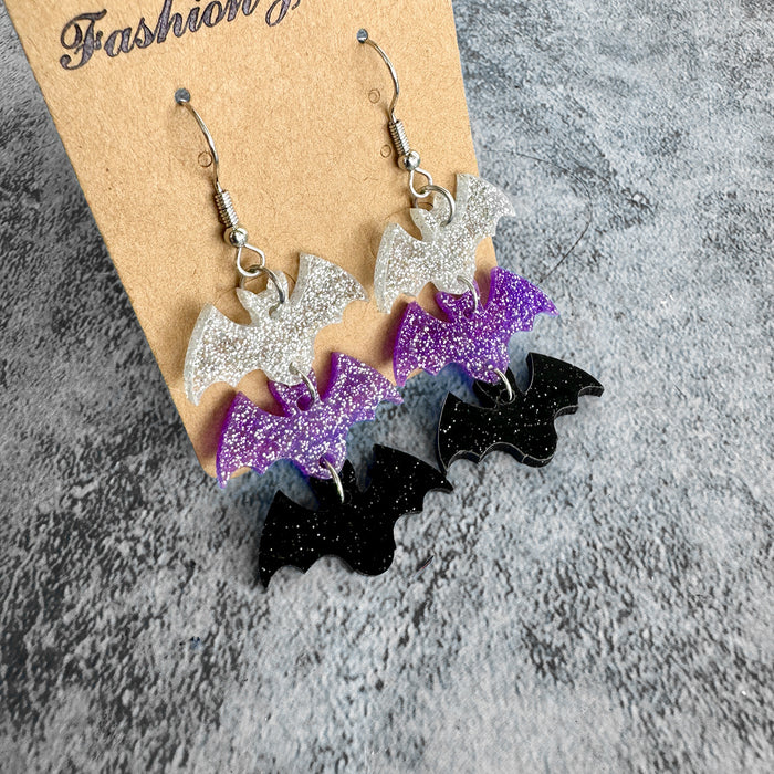 Wholesale  dark wind bat acrylic earrings three-color ing horror holiday earrings