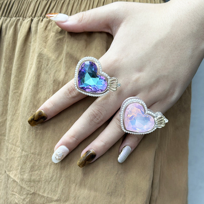 Wholesale New Light Luxury Crown Love Niche Design Ring Jewelry Colorful Shining Ring