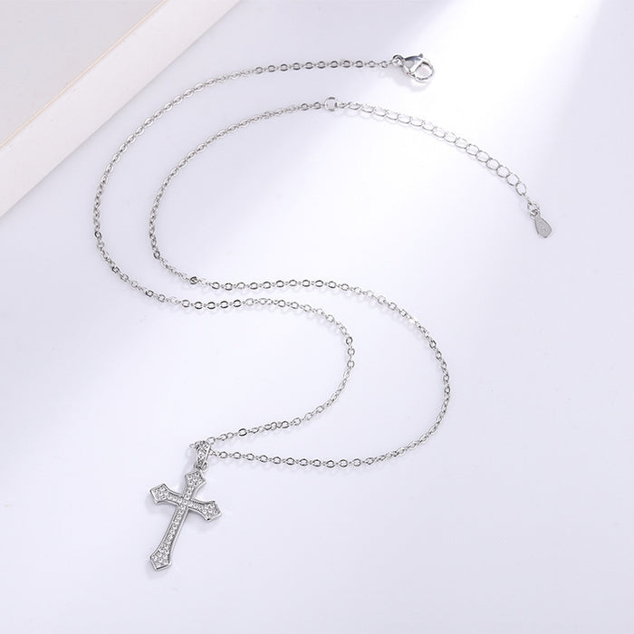 Wholesale New cross necklace, light luxury, niche, high-end texture, zircon sparkling diamond collarbone chain