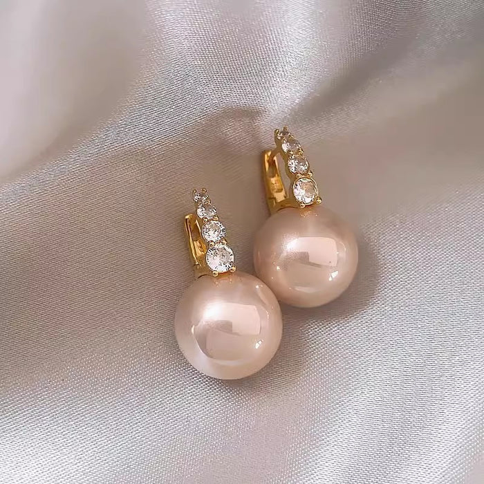 Wholesale New earrings with sparkling diamonds, pink pearl earrings, high-end style, fashionable and versatile earrings