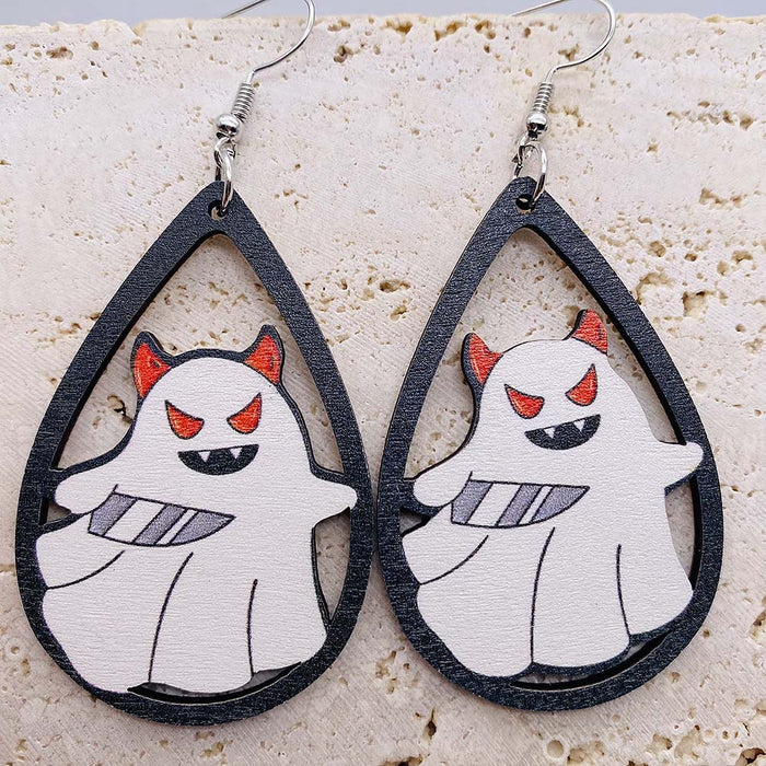 Wholesale Wooden earrings with ghost pumpkin print pendant earrings,  new  wooden earrings