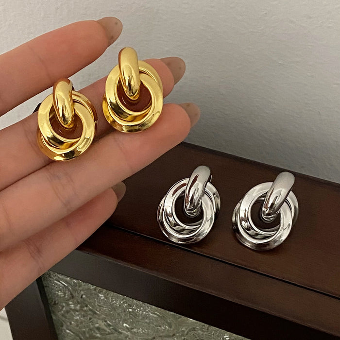 Wholesale Chic Metallic Hoop Stud Earrings