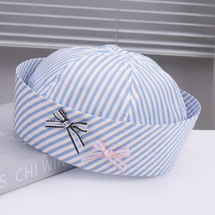 Wholesale Striped bow sailor hat is lightweight, breathable, niche, and comfortable with flip over eaves