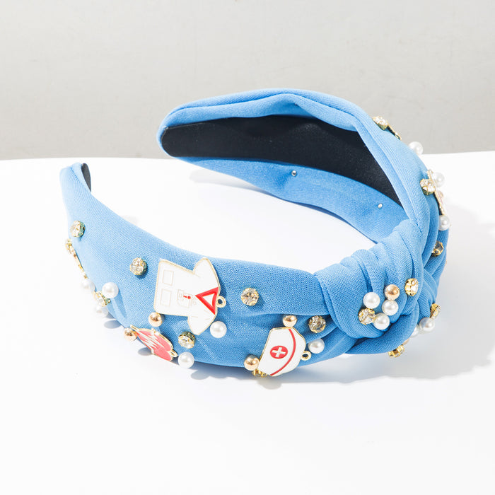 Wholesale Blue Diamond Pearl Heart Headband Nurse Fashion Accessory