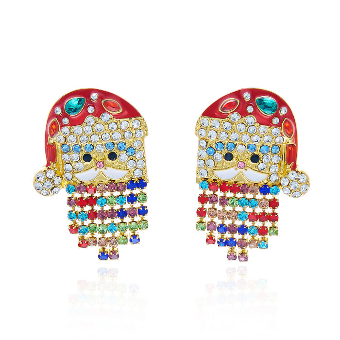 Wholesale Christmas Santa Hat Tassel Earrings Pearl Rhinestone Long Drop Alloy Jewelry Accessory for Holiday Party
